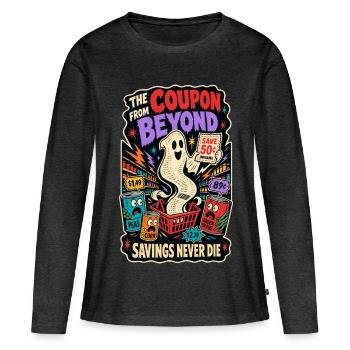 Coupon d’Au-delà – Sparfuchs Horror Humour - T-shirt manches longues Premium bio Femme - anthracite chiné - Devant - Julia (174cm)