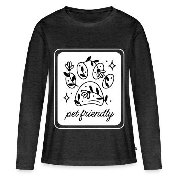 Patte fleurie acceptant les animaux de compagnie - T-shirt manches longues Premium bio Femme - anthracite chiné - Devant - Julia (174cm)