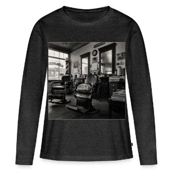 Crime rétro rétro de chat de salon de barbier - T-shirt manches longues Premium bio Femme - anthracite chiné - Devant - Julia (174cm)
