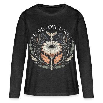 Love Love Love Floral Saying Retro T-Shirt - Women's Premium Organic Long Sleeve Shirt - heather anthracite - Front - Julia (174cm)