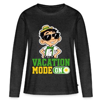 Vacation Mode On Katze Urlaub Spruch Hawaii - Frauen Premium Bio Langarmshirt - Anthrazit meliert - Vorne - Julia (174cm)