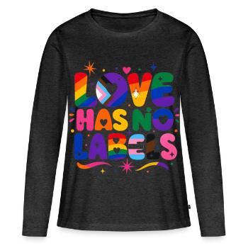Love Has No Labels Regenbogen Pride Spruch - Frauen Premium Bio Langarmshirt - Anthrazit meliert - Vorne - Julia (174cm)