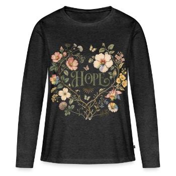 T-shirt Hope Floral Heart Botanique Vintage Floral - T-shirt manches longues Premium bio Femme - anthracite chiné - Devant - Julia (174cm)