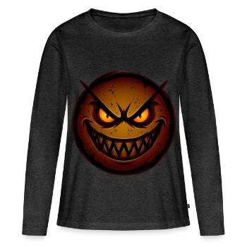 Grimmiges Kürbisgesicht Halloween - Frauen Premium Bio Langarmshirt - Anthrazit meliert - Vorne - Julia (174cm)