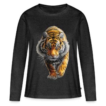 Tigre - T-shirt manches longues Premium bio Femme - anthracite chiné - Devant - Julia (174cm)