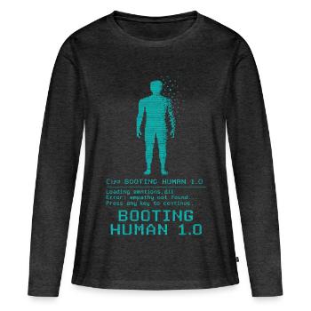 Erreur d’empathie de démarrage de Human 1.0 - T-shirt manches longues Premium bio Femme - anthracite chiné - Devant - Julia (174cm)