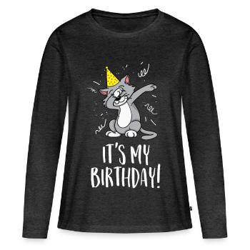 C'est mon anniversaire - Anniversaire et fête - T-shirt manches longues Premium bio Femme - anthracite chiné - Devant - Julia (174cm)