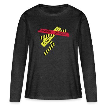 verschiedene Absperrbänder Gefahr und Vorsicht - Frauen Premium Bio Langarmshirt - Anthrazit meliert - Vorne - Julia (174cm)