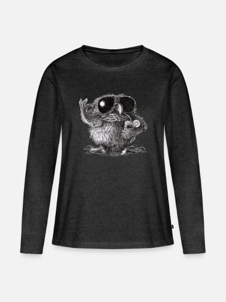 Coole Eule - Frauen Premium Bio Langarmshirt - Anthrazit meliert