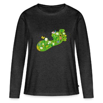 Ökologischer Fußabdruck - Frauen Premium Bio Langarmshirt - Anthrazit meliert - Vorne - Julia (174cm)