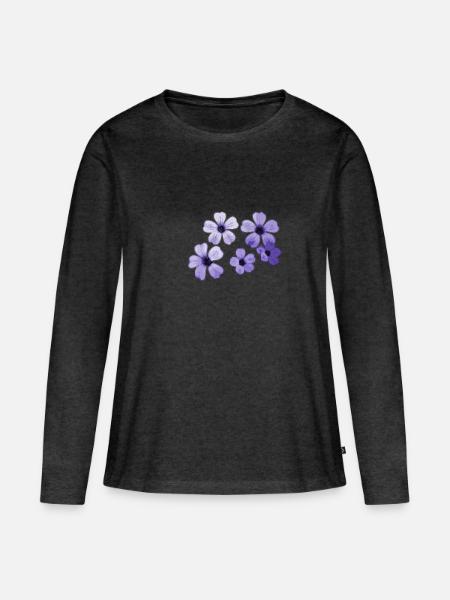 Blumen blau - Frauen Premium Bio Langarmshirt - Anthrazit meliert