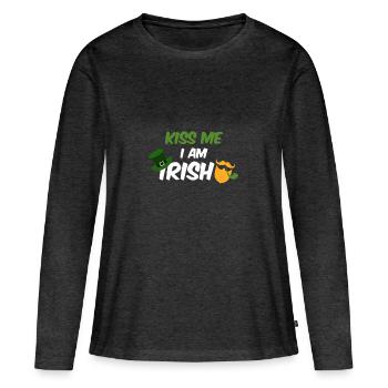 Embrasse-moi que je suis irlandais - T-shirt manches longues Premium bio Femme - anthracite chiné - Devant - Julia (174cm)