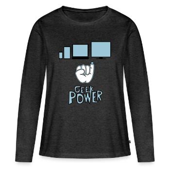 Geek - T-shirt manches longues Premium bio Femme - anthracite chiné - Devant - Julia (174cm)