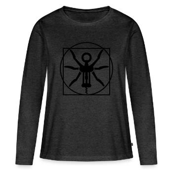 Homme de Vitruve du vin un tire-bouchon Léonard de - T-shirt manches longues Premium bio Femme - anthracite chiné - Devant - Julia (174cm)