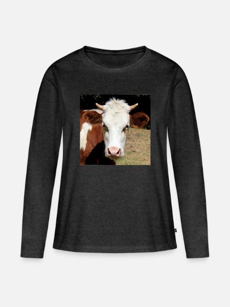 Kuh Poster - Frauen Premium Bio Langarmshirt - Anthrazit meliert