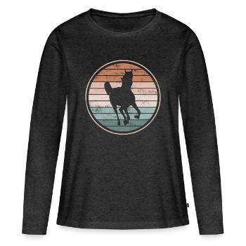 Cheval chevaux - T-shirt manches longues Premium bio Femme - anthracite chiné - Devant - Julia (174cm)