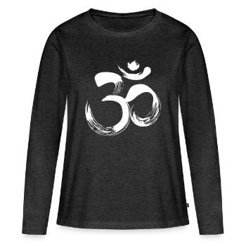 Yoga OM sanskrit blanc - T-shirt manches longues Premium bio Femme - anthracite chiné - Devant - Julia (174cm)
