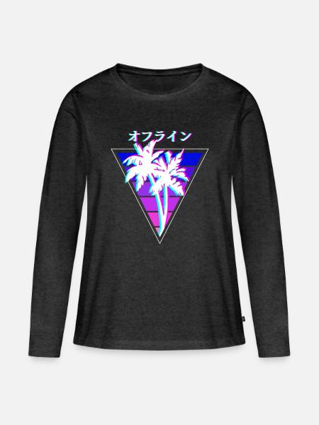 Vaporwave Offline Palmen - Frauen Premium Bio Langarmshirt - Anthrazit meliert