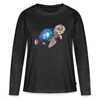 Schildkröte mit einer Galaxie - Frauen Premium Bio Langarmshirt - Anthrazit meliert - Vorne - Julia (174cm)