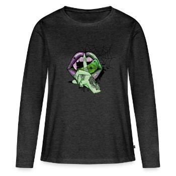 Lèvres de vampire vert - T-shirt manches longues Premium bio Femme - anthracite chiné - Devant - Julia (174cm)