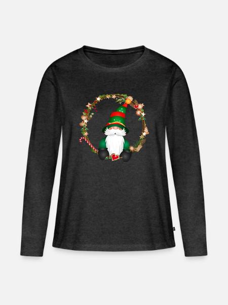 Weihnachtswichtel im Rahmen - Frauen Premium Bio Langarmshirt - Anthrazit meliert