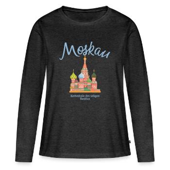 Moskau, Basilius Kathedrale, Roter Platz Russland - Frauen Premium Bio Langarmshirt - Anthrazit meliert - Vorne - Julia (174cm)