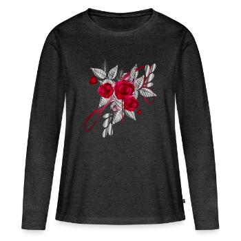 Bouquet argenté de la Saint-Valentin avec des roses - T-shirt manches longues Premium bio Femme - anthracite chiné - Devant - Julia (174cm)