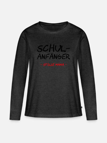 Schulanfänger. Stolze Mama - Frauen Premium Bio Langarmshirt - Anthrazit meliert