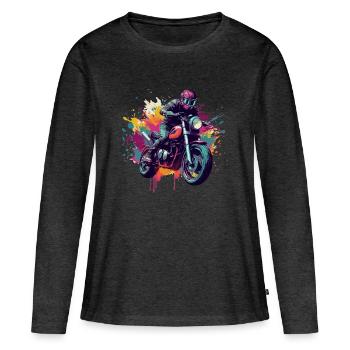 Moto avec tâche de couleur. - T-shirt manches longues Premium bio Femme - anthracite chiné - Devant - Julia (174cm)