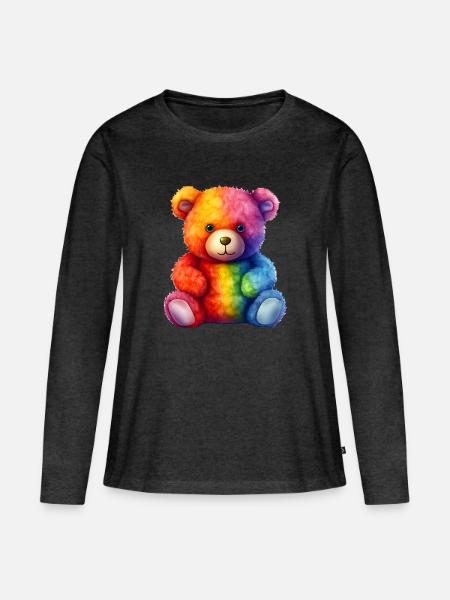Regenbogen Plüsch Bär Umarmung - Frauen Premium Bio Langarmshirt - Anthrazit meliert
