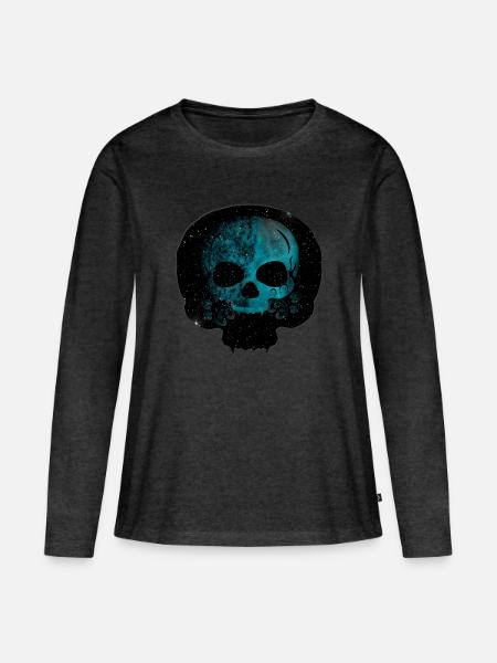 Katzenschädel, Gothic motiv, Sternenmuster - Frauen Premium Bio Langarmshirt - Anthrazit meliert