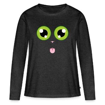 La langue au chat - T-shirt manches longues Premium bio Femme - anthracite chiné - Devant - Julia (174cm)