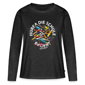 Hurra die Schule ist aus - Frauen Premium Bio Langarmshirt - Anthrazit meliert - Vorne - Julia (174cm)