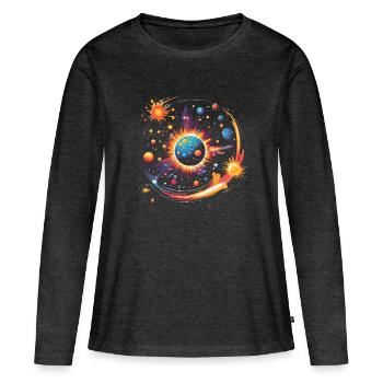 Big Bang - T-shirt manches longues Premium bio Femme - anthracite chiné - Devant - Julia (174cm)