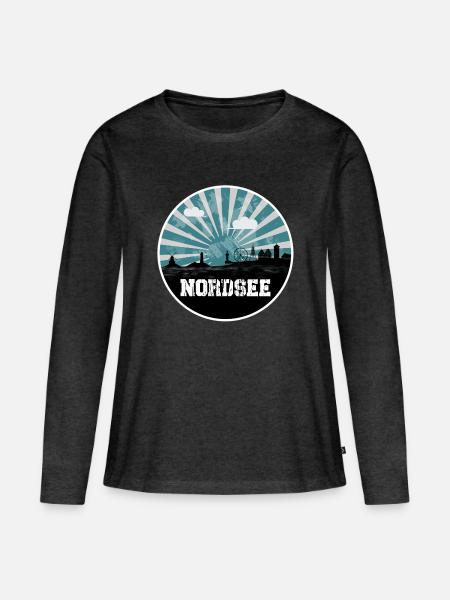 Nordsee Blue Hour Skyline - Frauen Premium Bio Langarmshirt - Anthrazit meliert