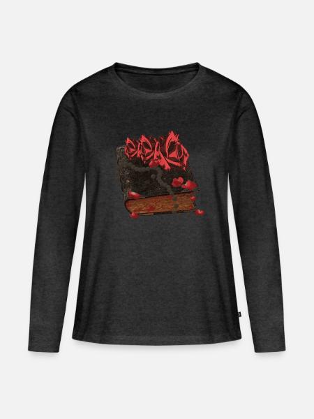 Bücher Design, Blutflecken, Rosenblüten - Frauen Premium Bio Langarmshirt - Anthrazit meliert