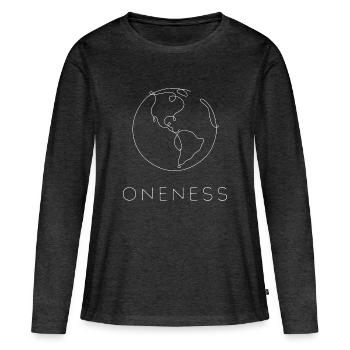 Chemise spirituelle Unité Unité Plénitude - T-shirt manches longues Premium bio Femme - anthracite chiné - Devant - Julia (174cm)