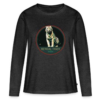 Écusson Portrait Tigre Bengale : Faune Indienne - T-shirt manches longues Premium bio Femme - anthracite chiné - Devant - Julia (174cm)