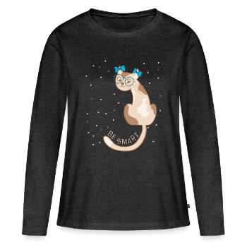 Cat, be smart - Women's Premium Organic Long Sleeve Shirt - heather anthracite - Front - Julia (174cm)