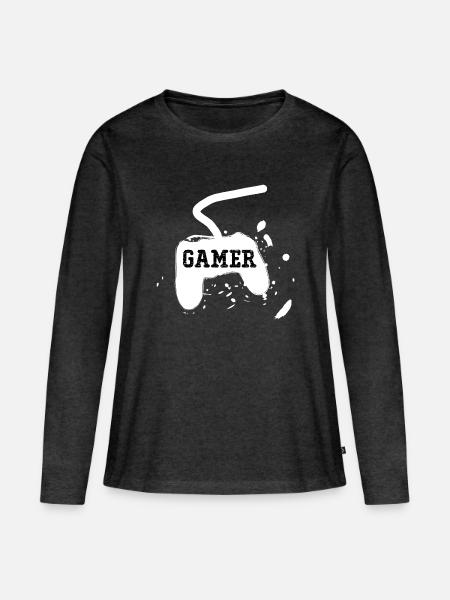 Spielkonsole - Frauen Premium Bio Langarmshirt - Anthrazit meliert