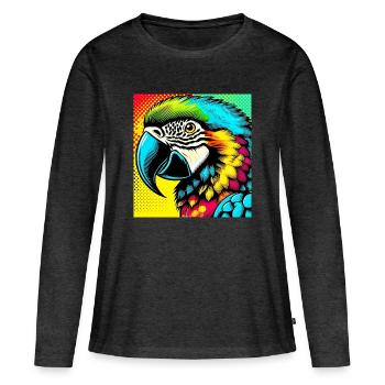 Perroquet Pop Art - T-shirt manches longues Premium bio Femme - anthracite chiné - Devant - Julia (174cm)