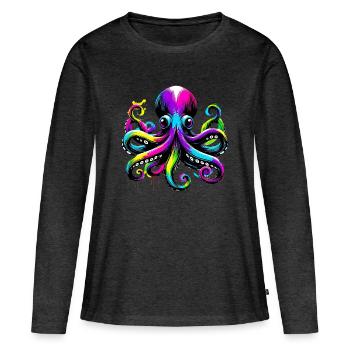 Pieuvre - T-shirt manches longues Premium bio Femme - anthracite chiné - Devant - Julia (174cm)