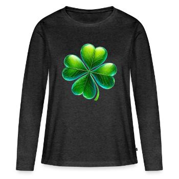 Trèfle à quatre feuilles - T-shirt manches longues Premium bio Femme - anthracite chiné - Devant - Julia (174cm)