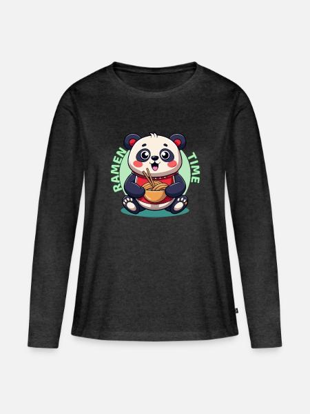 Ramen-Panda Zeit - Frauen Premium Bio Langarmshirt - Anthrazit meliert