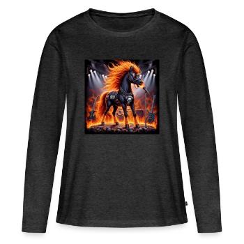 Metall-Pferd - Frauen Premium Bio Langarmshirt - Anthrazit meliert - Vorne - Julia (174cm)