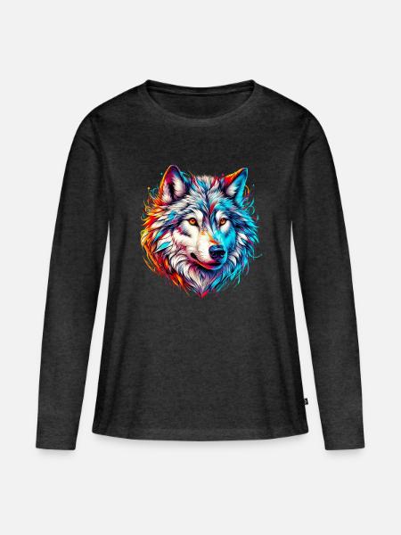 Wolf - Frauen Premium Bio Langarmshirt - Anthrazit meliert