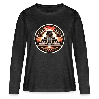 Maya Temple - T-shirt manches longues Premium bio Femme - anthracite chiné - Devant - Julia (174cm)