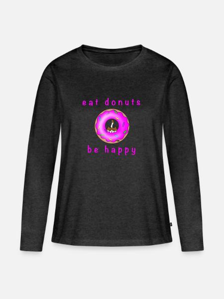 Katze mit Donat - Frauen Premium Bio Langarmshirt - Anthrazit meliert