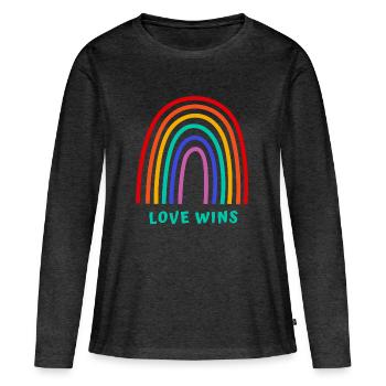 L’amour gagne - T-shirt manches longues Premium bio Femme - anthracite chiné - Devant - Julia (174cm)