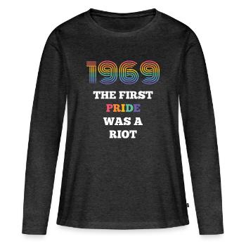 Mois de la fierté LGBT - La première fierté était une émeute - T-shirt manches longues Premium bio Femme - anthracite chiné - Devant - Julia (174cm)